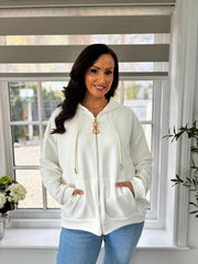 White Luxe Gold Charm Zip Hoodie Demi