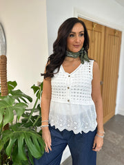 White Broderie Hem Crochet Vest Emma