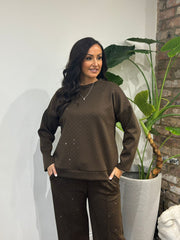 Chocolate Diamante Sweat Top Nina
