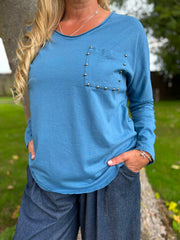 Denim Stud Pocket Top Serena