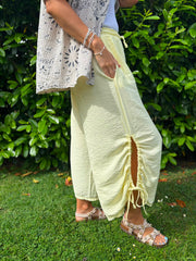 Lemon Ruched Drawstring Wide Leg Trousers