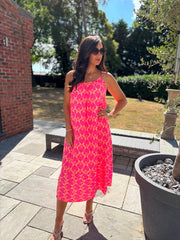 Neon Pink Retro Print Bubble Cotton Dress Athena