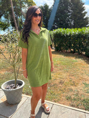 Olive Collared Towelling Dress Natasha