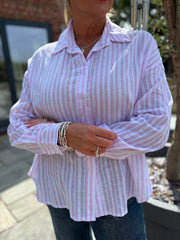 Pink Embroidered Stripe Shirt Fiona