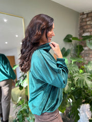 Emerald Green Sparkle Velour Hoodie Colette