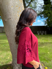 Wine Floral Lace Knit Joanne