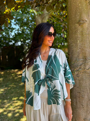 Green Applique Leaf Print Jacket Diana