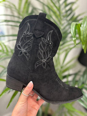 Black Floral Detail Western Boots