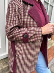 Wine Checked Belted Jacket Clementine
