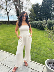 Stone Bubble Cotton Bandeau Jumpsuit
