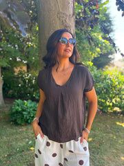 Chocolate Textured V Neck Top Jodie