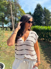 Stone Buttoned Stripe Knit Edith