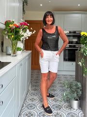 Black Sequin Vest Top Rebecca