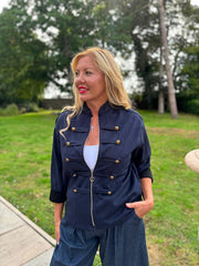 Navy Military Suedette Jacket Cheryl