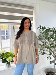 Mocha Embroidered Detail Blouse Nellie