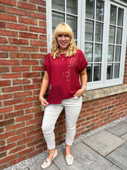 Wine Asymmetric Panel Flower Top Adele