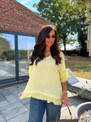 Lemon Frayed Detail V Neck Top River