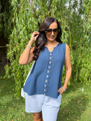 Navy Flower Detail Vest Nina