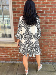 White Patterned Pleat Detail Dress Rose