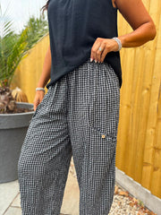 Black Gingham Barrel Leg Trousers