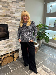 Grey Soft Leopard Ruched Side Top Drew