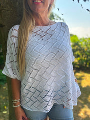 White Abstract Pattern Knit Tori