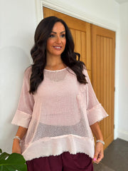 Pink Distressed Trim Net Top Shirley