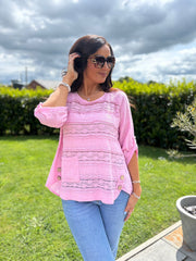 Pink Lace Stripe Top India