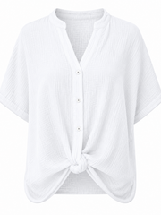 White Gathered Hem Bubble Cotton Top Ginny