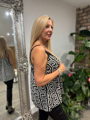 Winter White Greek Key Lace Trim Vest Megan