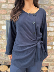 Navy Buttoned Tie Top Kacey