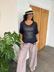 Navy Short Sleeve Loose Knit Kirsty
