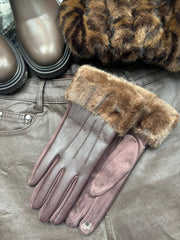 Chocolate Faux Fur Trim Gloves