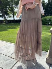Camel Tiered Mesh Tulle Skirt