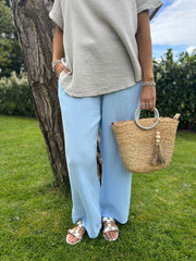 Blue Bubble Cotton Trousers