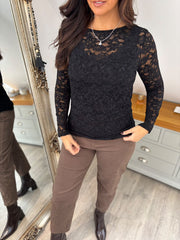 Black Floral Lace Net Top Isabella