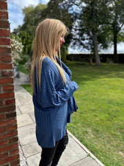 Denim Ribbed Scarf Top Zeta