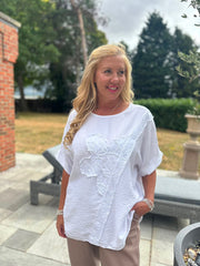 White Embroidered Floral Top Frankie