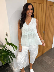 Mint Embroidered Floral Vest Piper