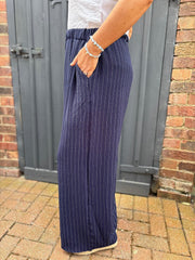 Navy Pinstripe Pull on Trousers Tanya