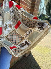 Mocha Colour Block Tartan Silk Blend Scarf