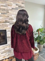 Wine Velour Sequin Panel Top Aurora