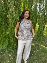 Mocha Floral Sleeveless Top Tiana