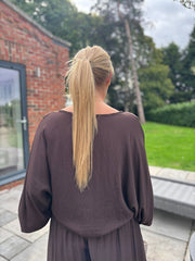 Chocolate Ruched Pebble Button Top Kate