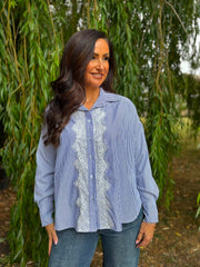 Navy Lace Detail Striped Shirt Rosie