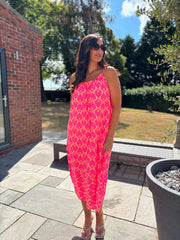 Neon Pink Retro Print Bubble Cotton Dress Athena