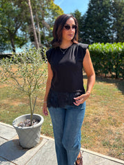 Black Lace Hem Top Yasmin