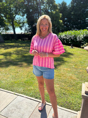 Lipstick Puff Sleeve Striped Top Erin