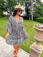 Leopard Tie Front Skirt Set Rosa
