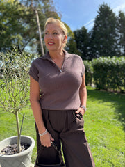 Chocolate Collared Short Sleeve Knit Annie